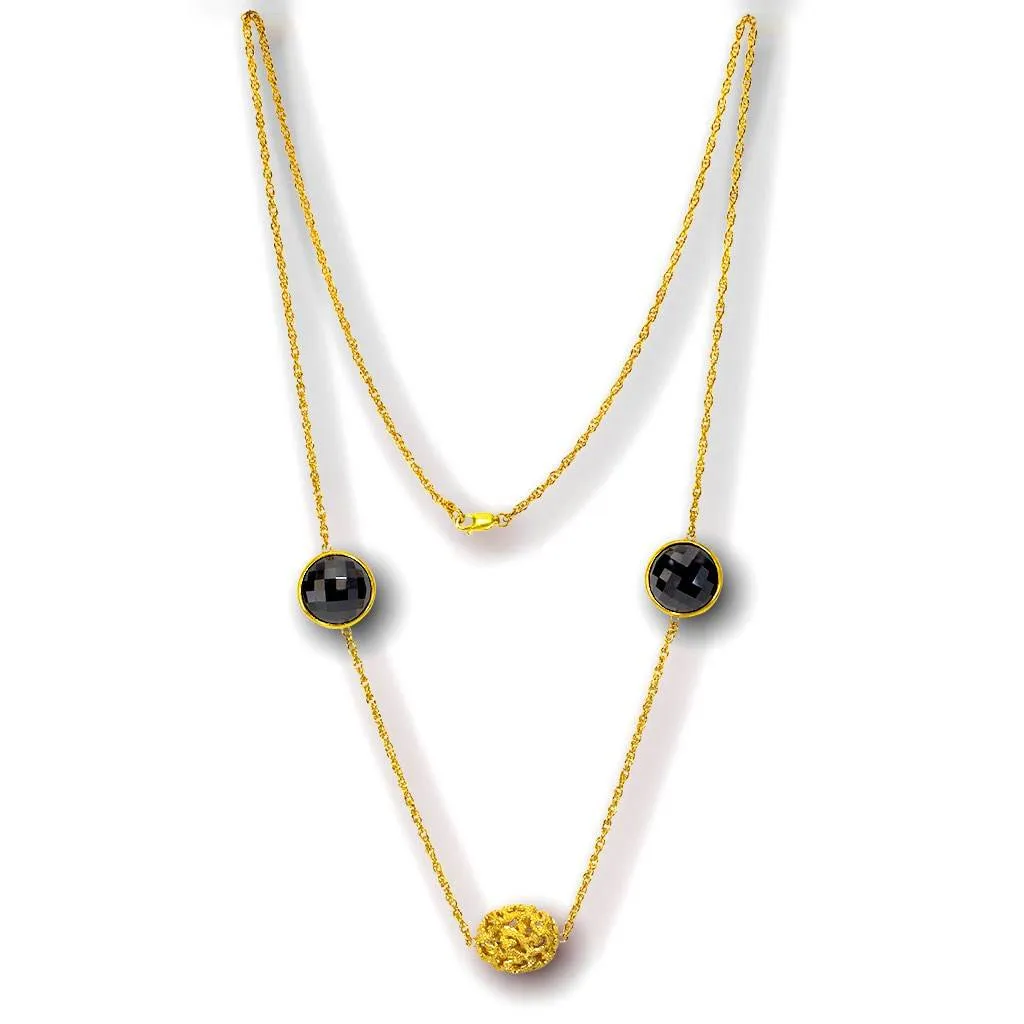 14 Karat Yellow Gold Moneta Necklace with Black Onyx