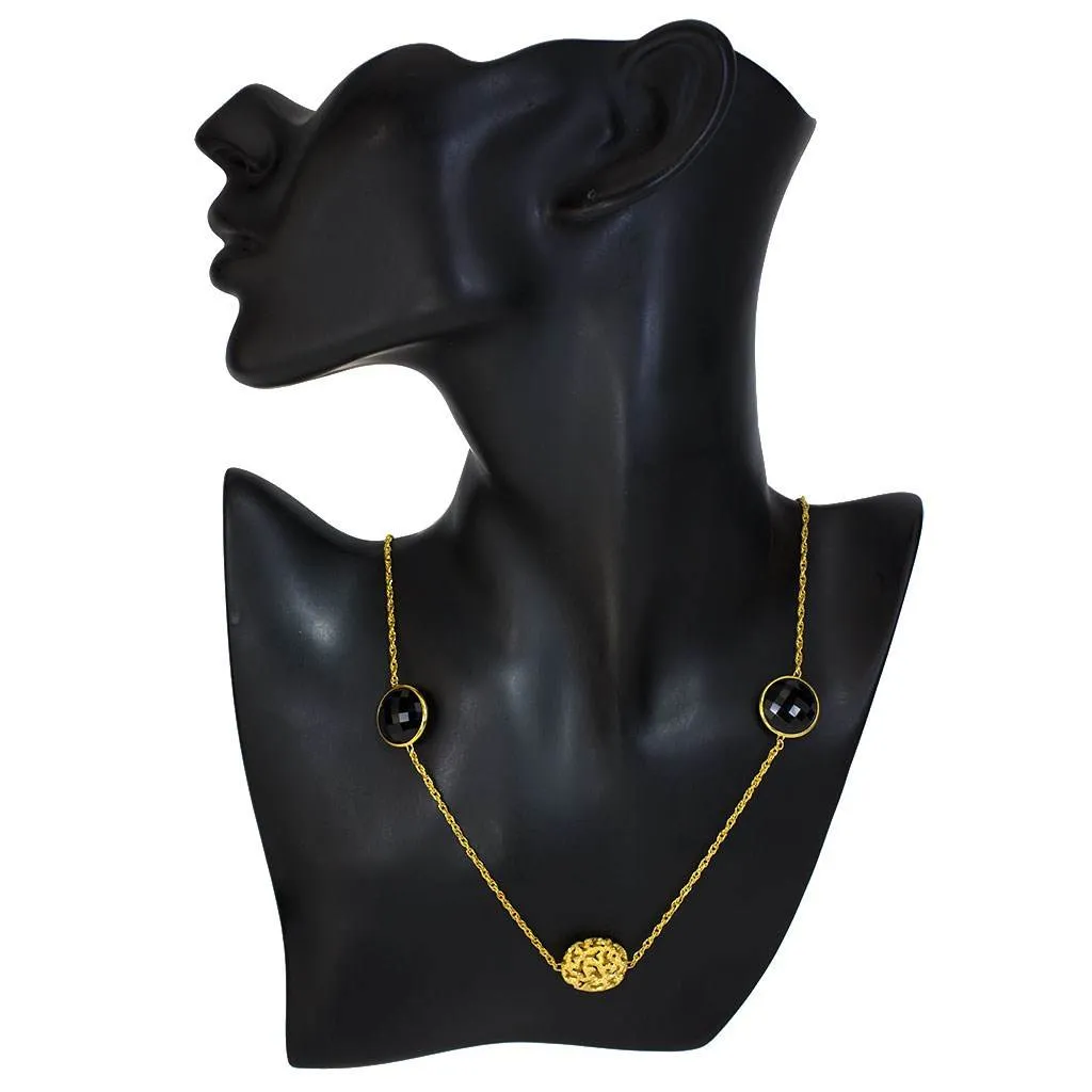 14 Karat Yellow Gold Moneta Necklace with Black Onyx