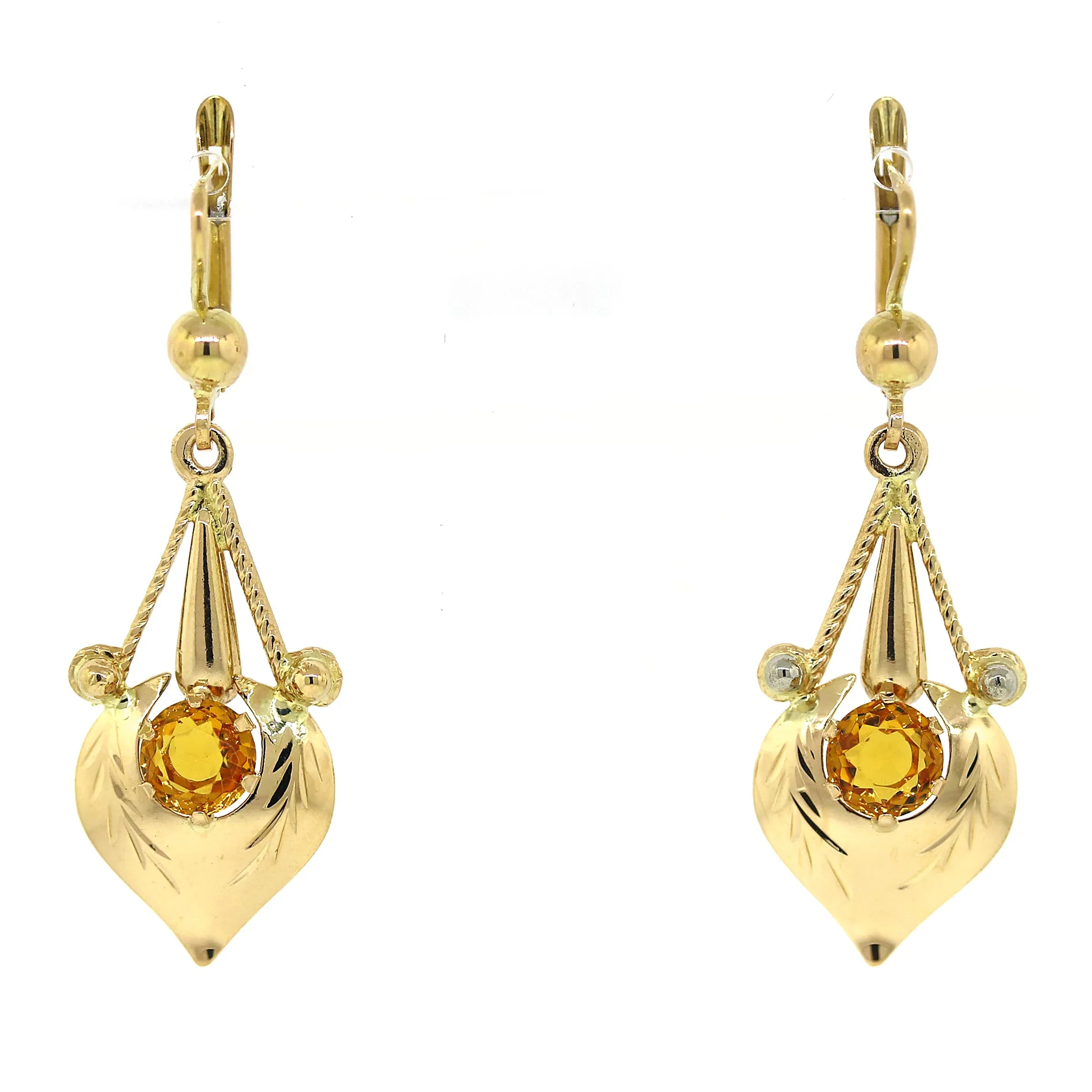 14k Gold and Citrine Hanging Earrings