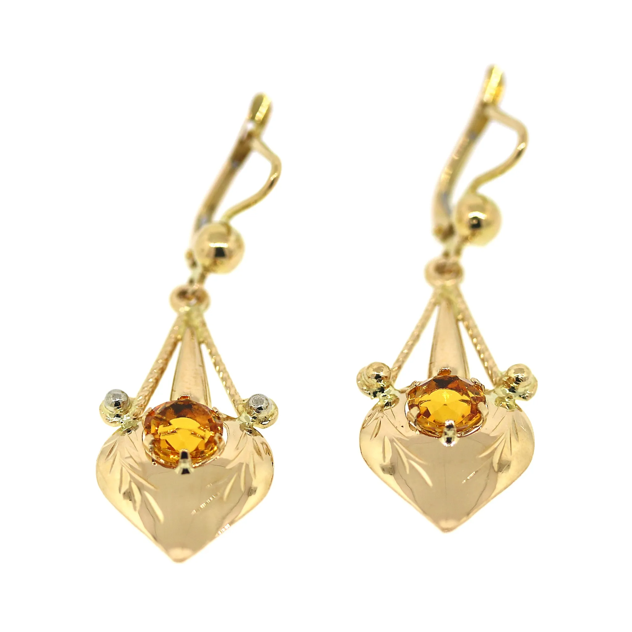 14k Gold and Citrine Hanging Earrings