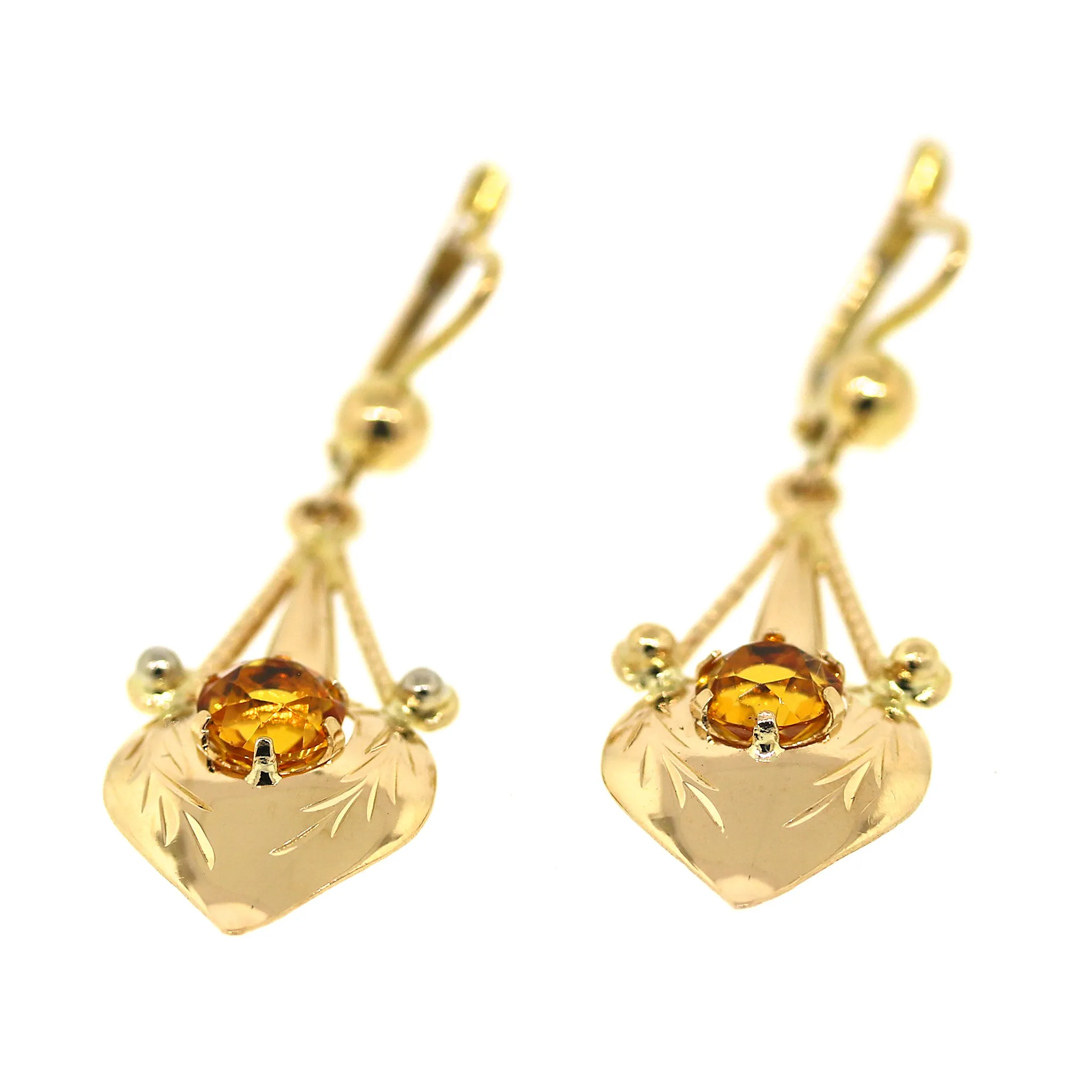 14k Gold and Citrine Hanging Earrings