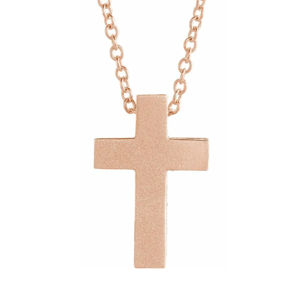 14K Gold Tiny Satin Side Scroll Cross Necklace, 16-18 Inch