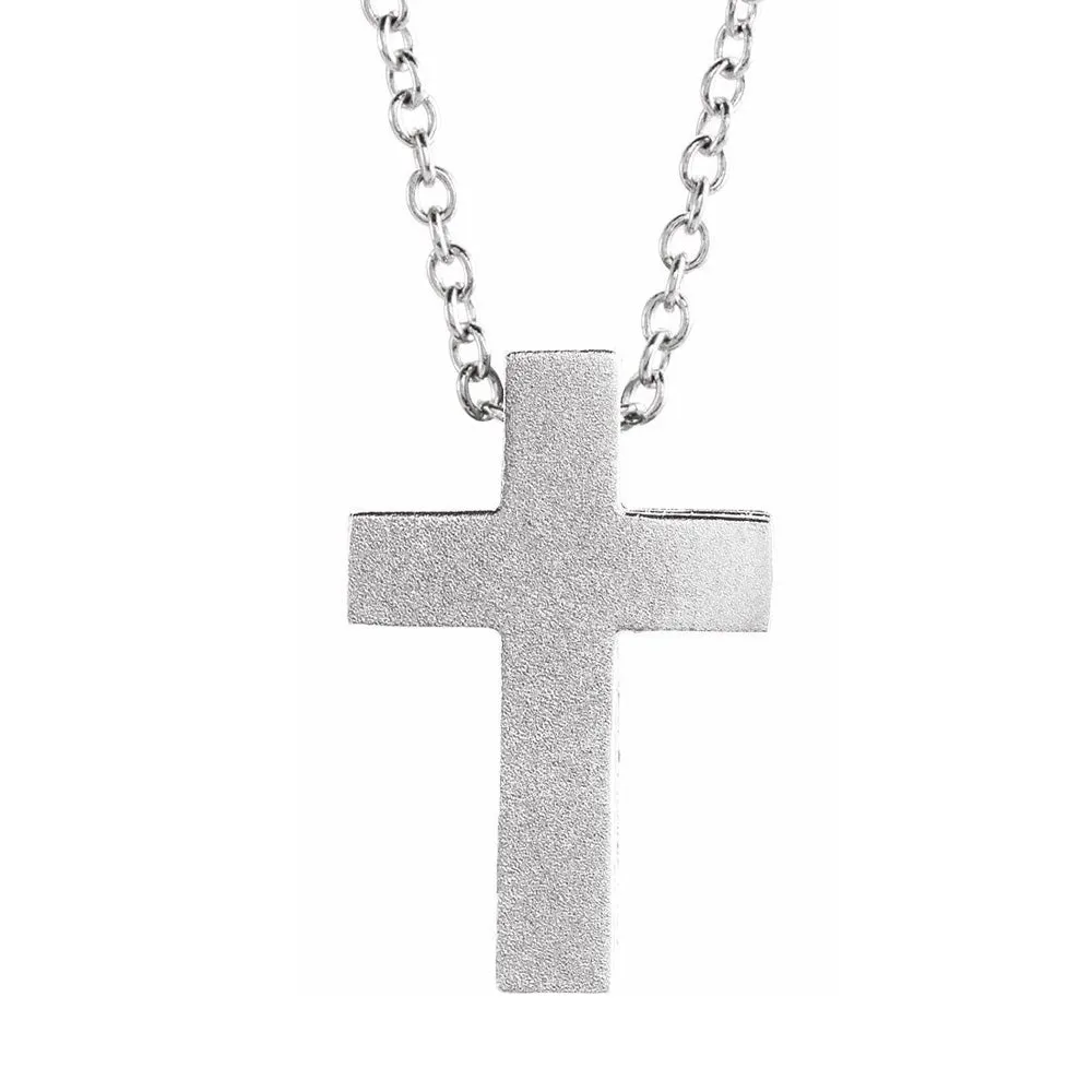 14K Gold Tiny Satin Side Scroll Cross Necklace, 16-18 Inch