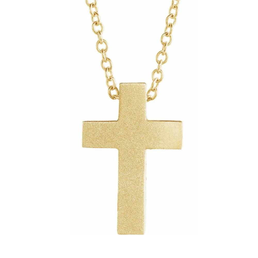 14K Gold Tiny Satin Side Scroll Cross Necklace, 16-18 Inch