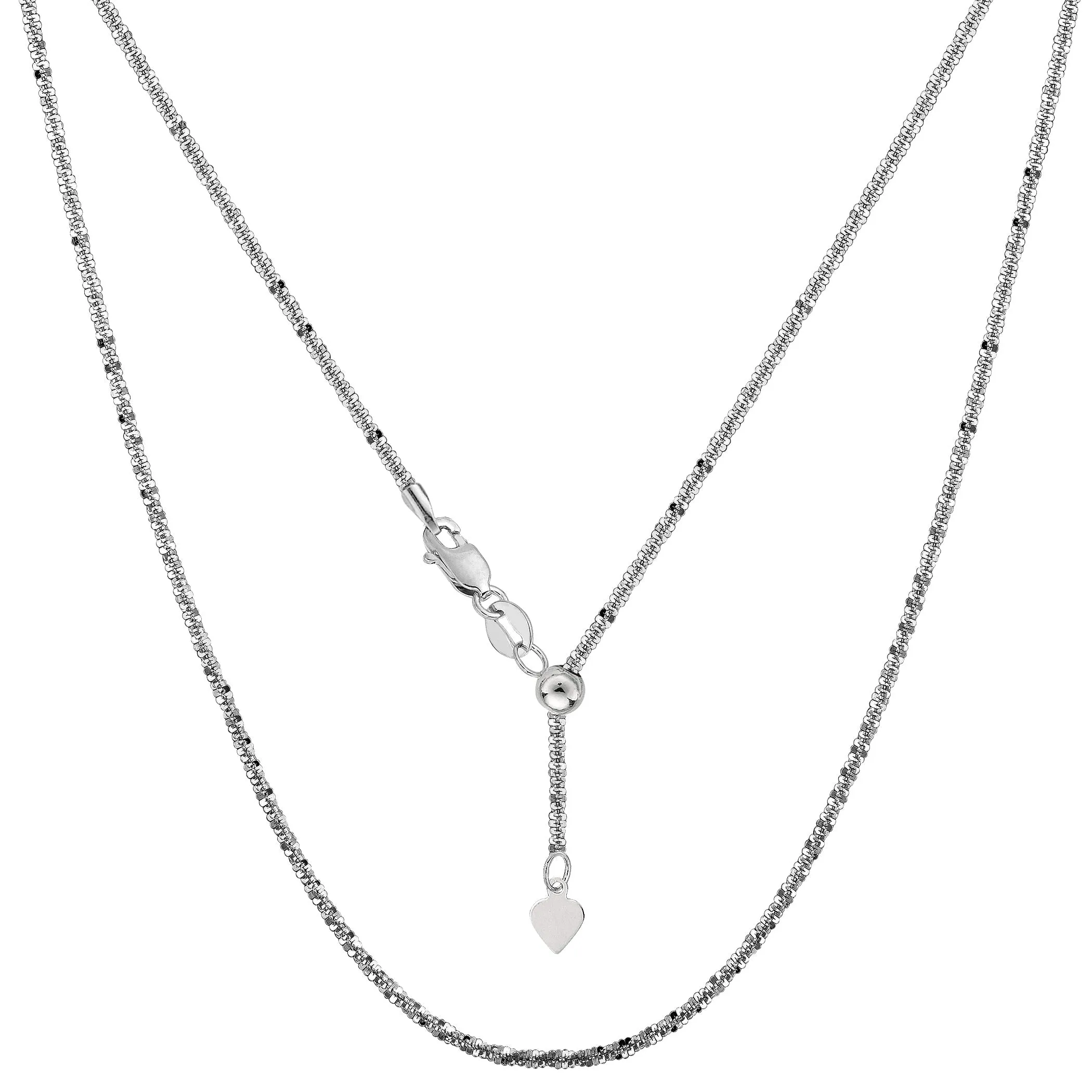 14k White Gold Adjustable Sparkle Chain Necklace, 1.5mm, 22