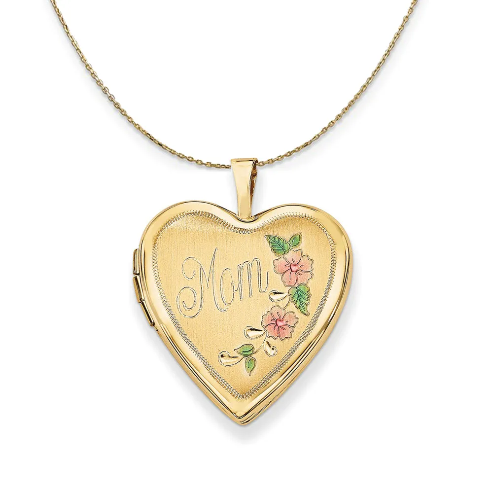 14k Yellow Gold and Enamel Mom Floral Heart Locket Necklace