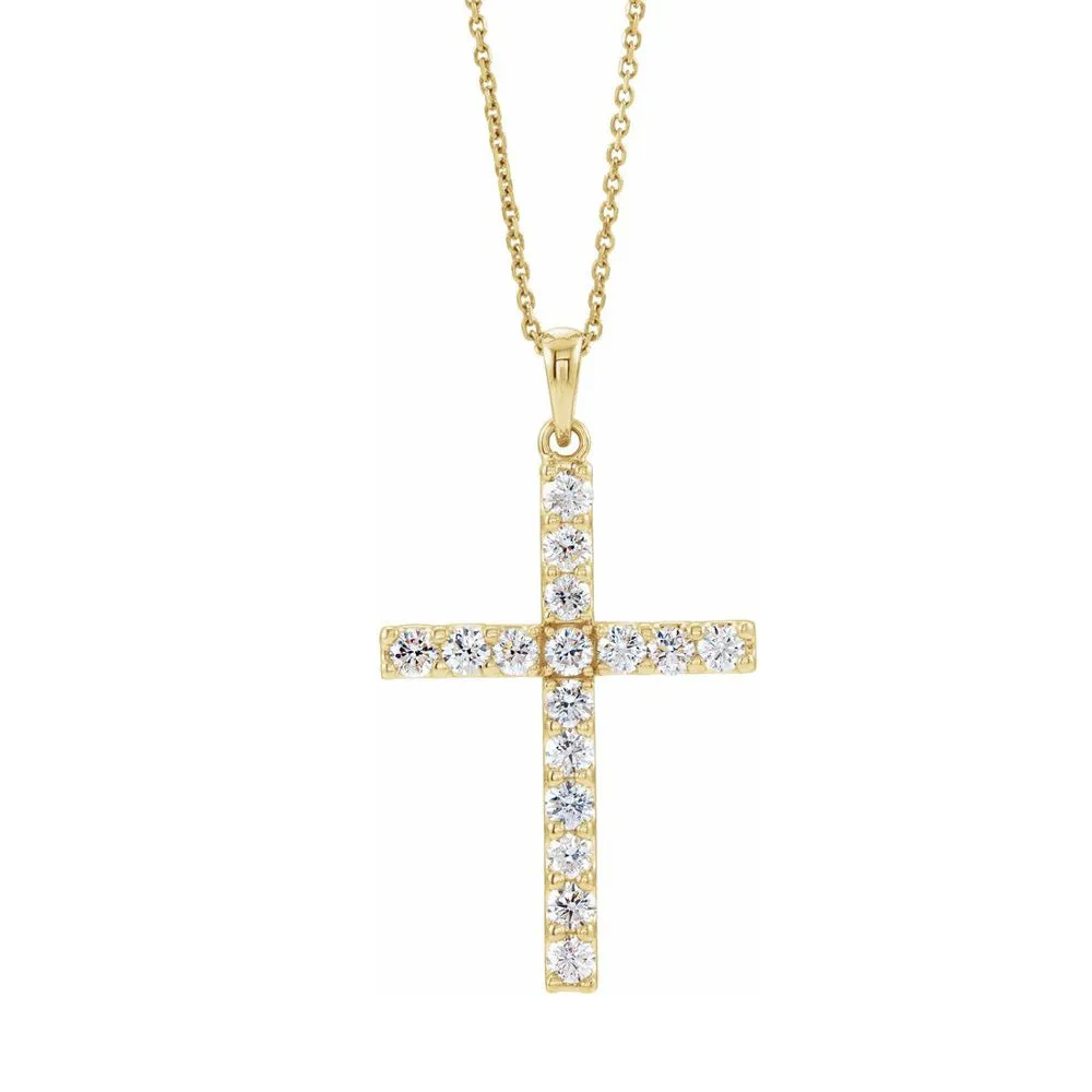 14K Yellow or White Gold 3/4 CTW Diamond Cross Necklace, 18 Inch