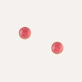 18K Tourmaline Rubellite 9mm Cabochon Earrings