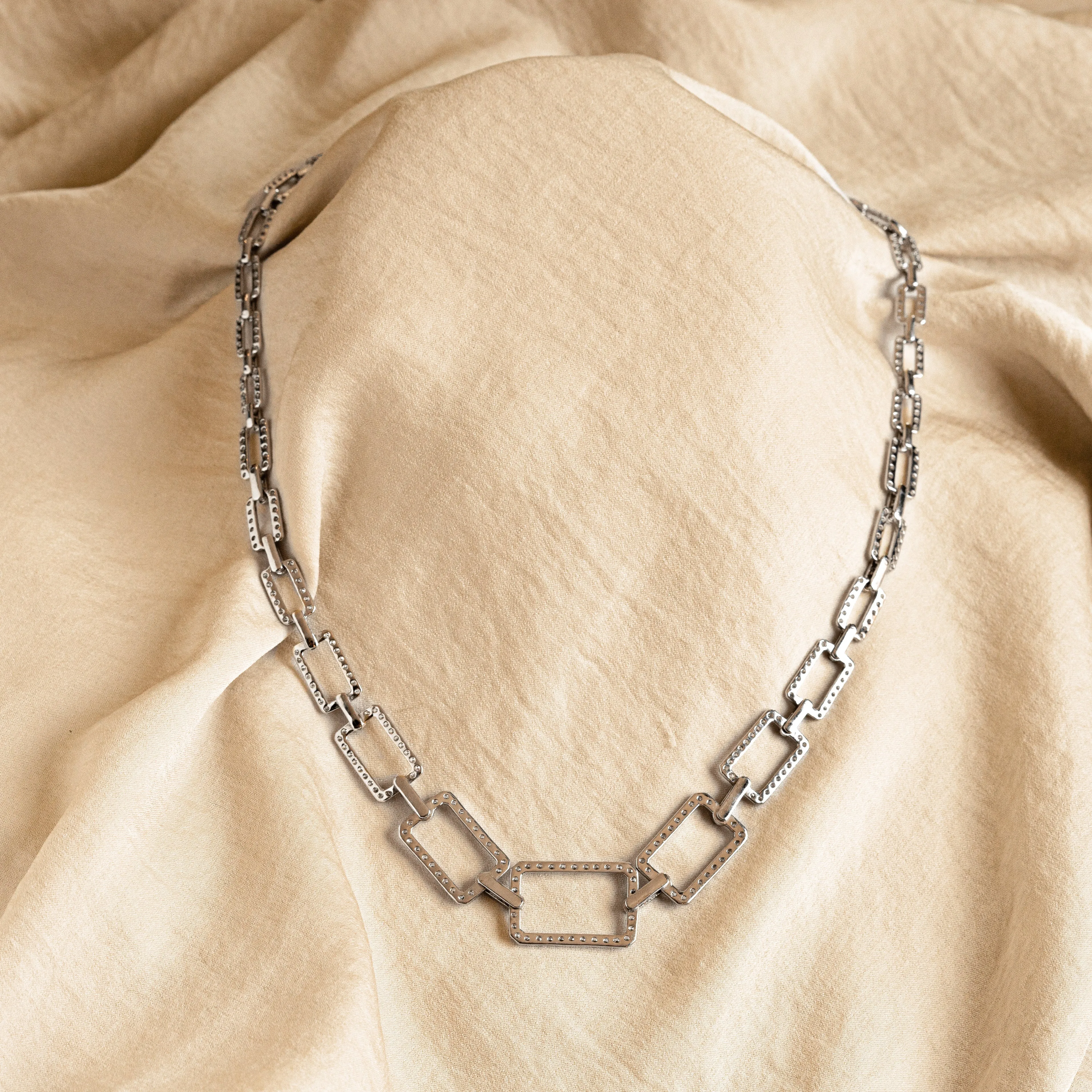 4.4 Carat Total Weight Diamond Square Link Necklace in 18K White Gold