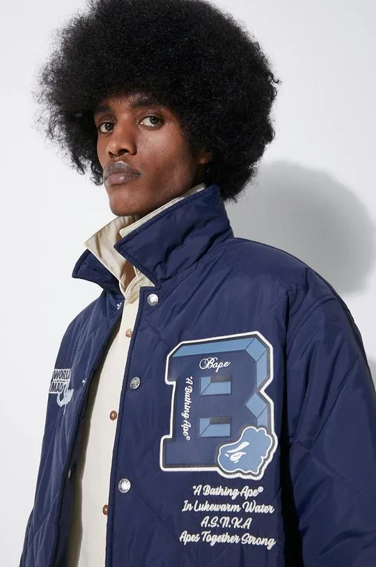 A Bathing Ape jacket Bape Patch Coach Jacket men's navy blue color 1J80141056