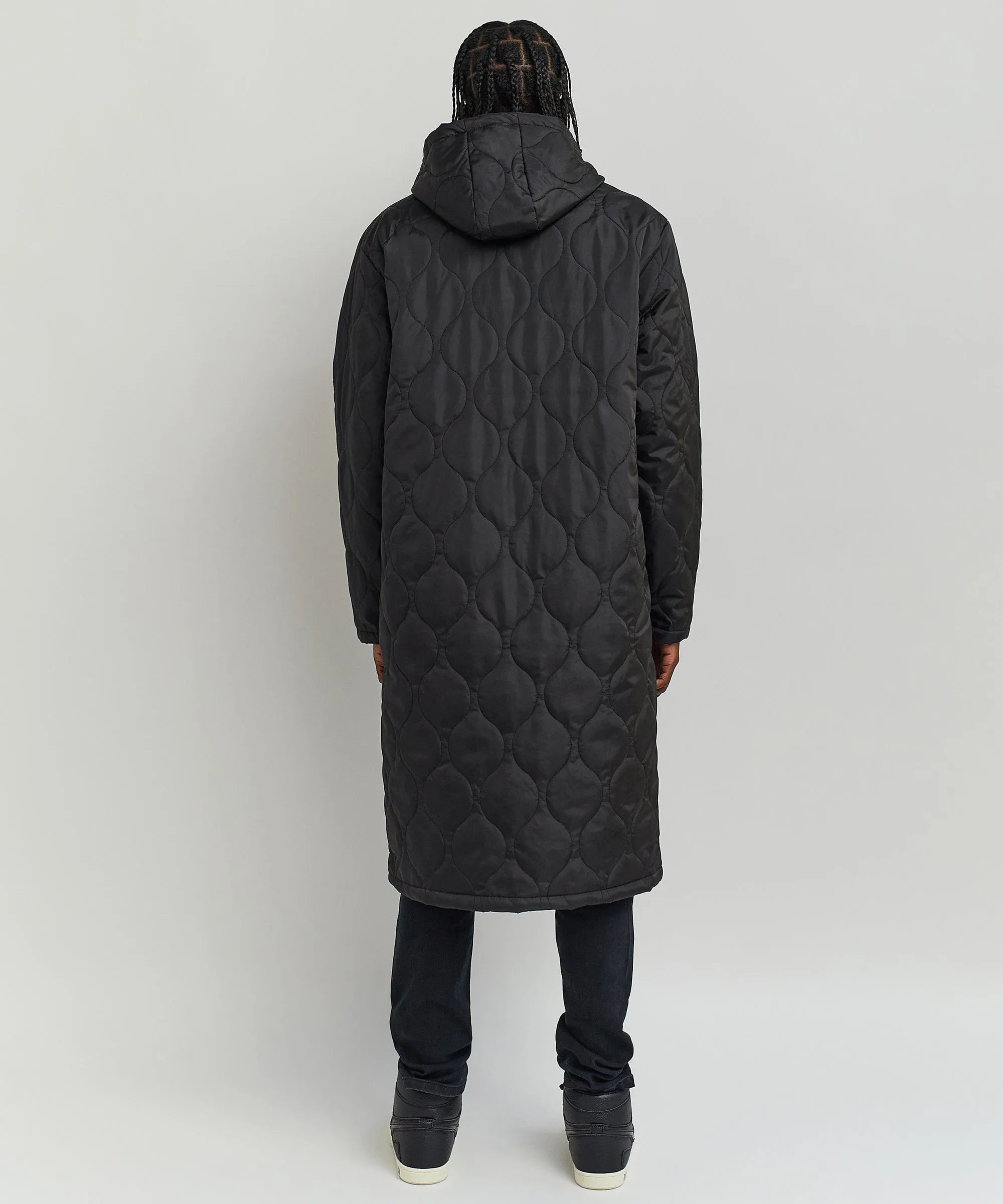 Adventure Quilted Long Line Top Coat - Black