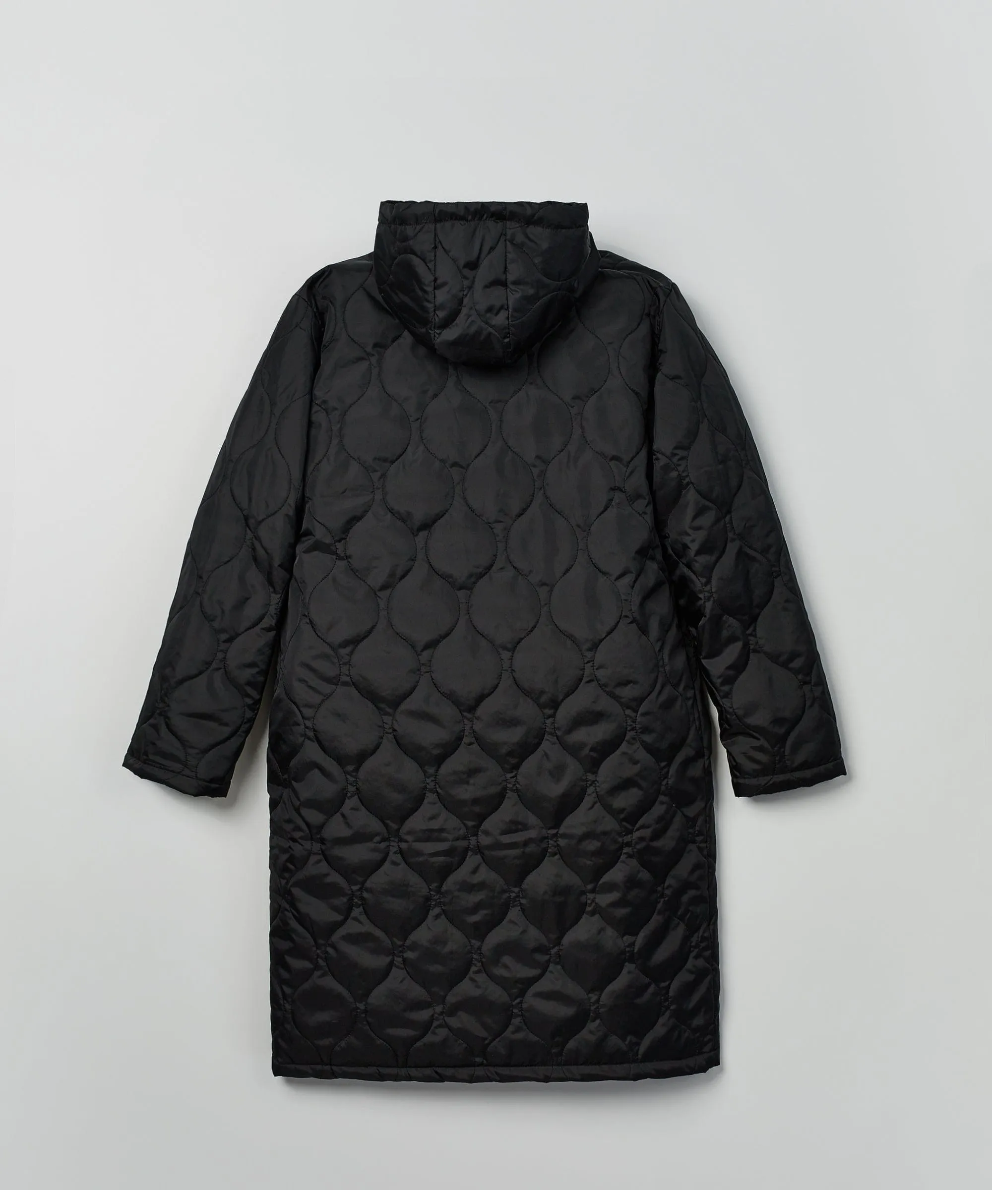 Adventure Quilted Long Line Top Coat - Black