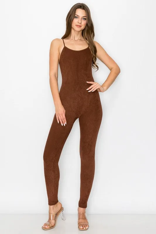 Amexlie Textured Seamless Jumpsuit (Brown)