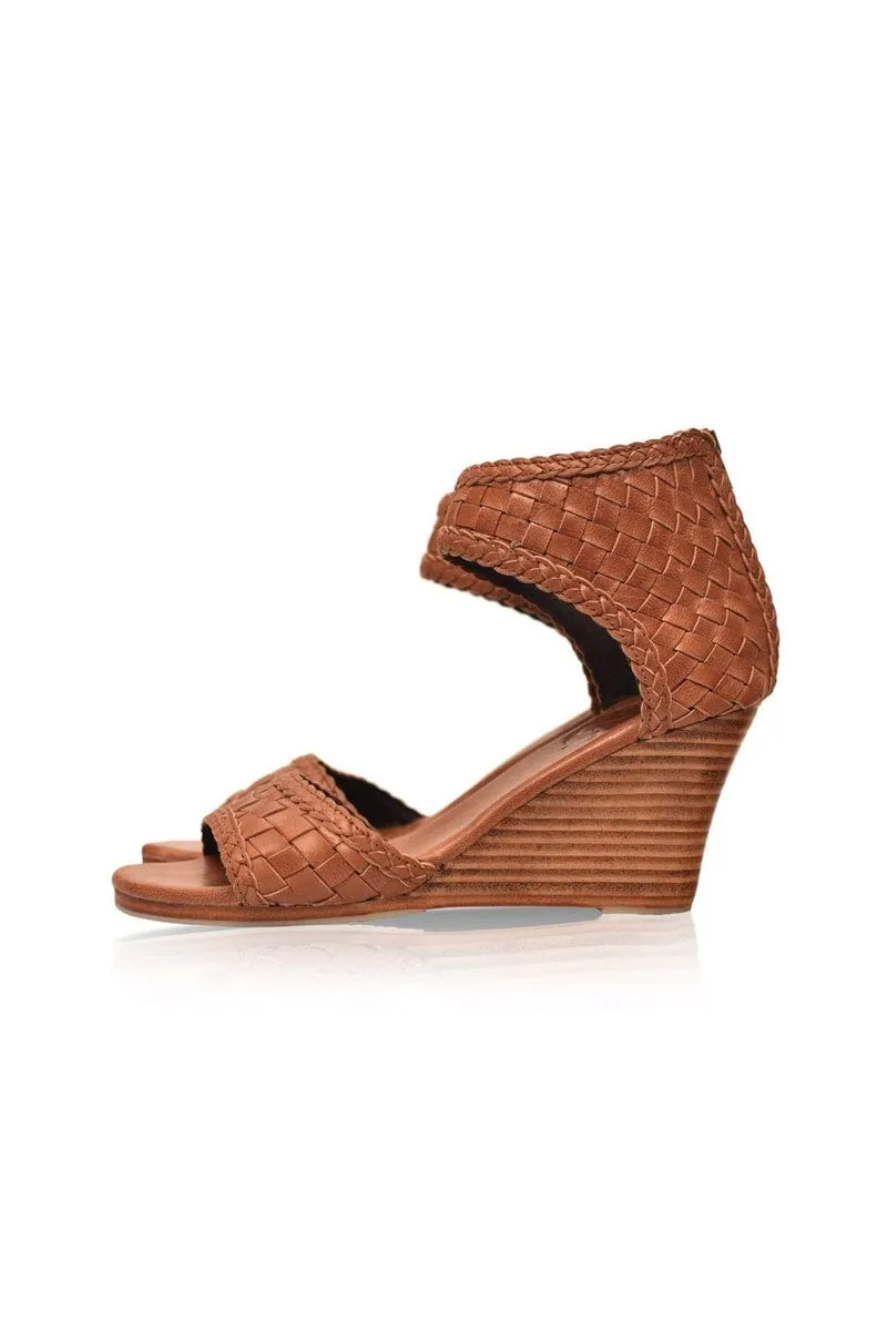 Athena Leather Wedges in Vintage Camel