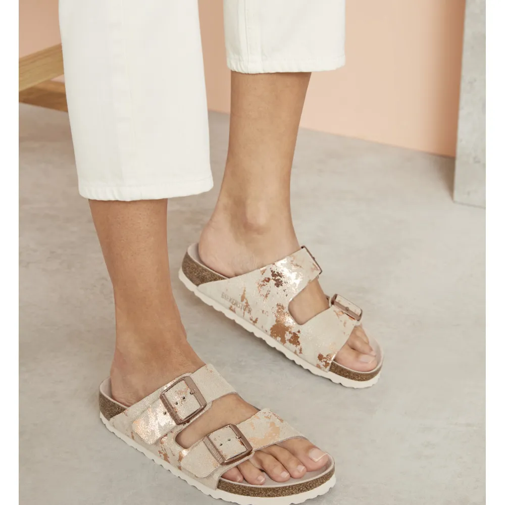 Birkenstock Arizona Vintage Metallic Rose Copper Leather Sandals (Narrow)