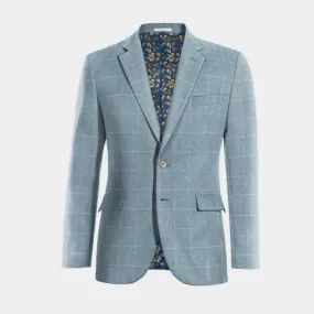  Blazer azul claro de algodón-lino a cuadros ligera