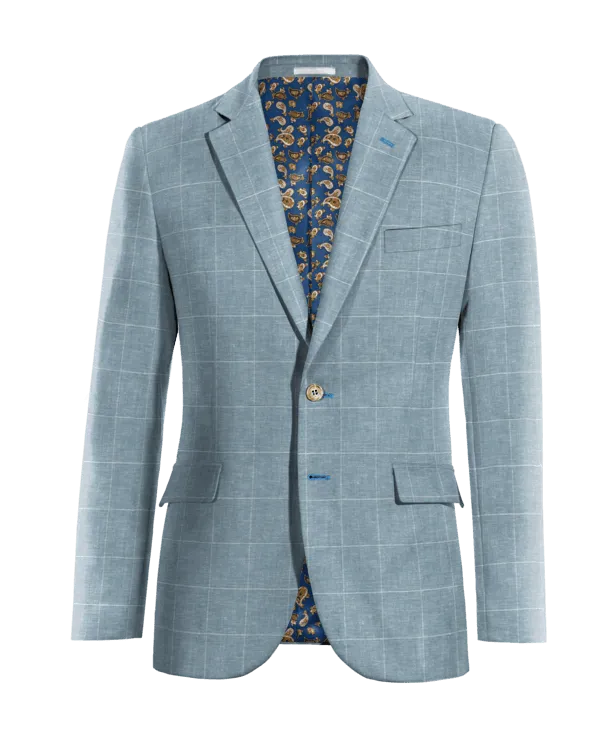  Blazer azul claro de algodón-lino a cuadros ligera