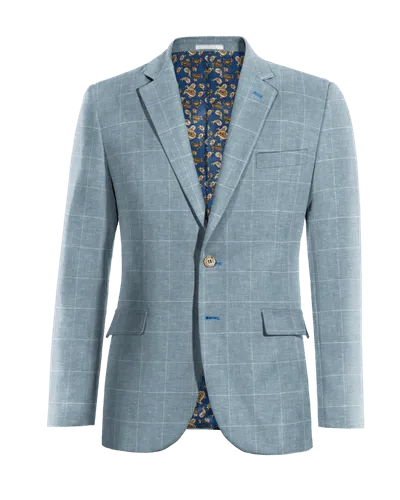  Blazer azul claro de algodón-lino a cuadros ligera