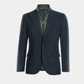  Blazer azul marino de donegal tweed solapa en pico