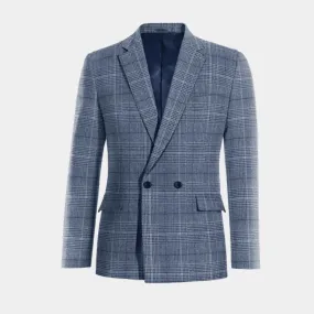  Blazer cruzada azul de tweed príncipe de gales