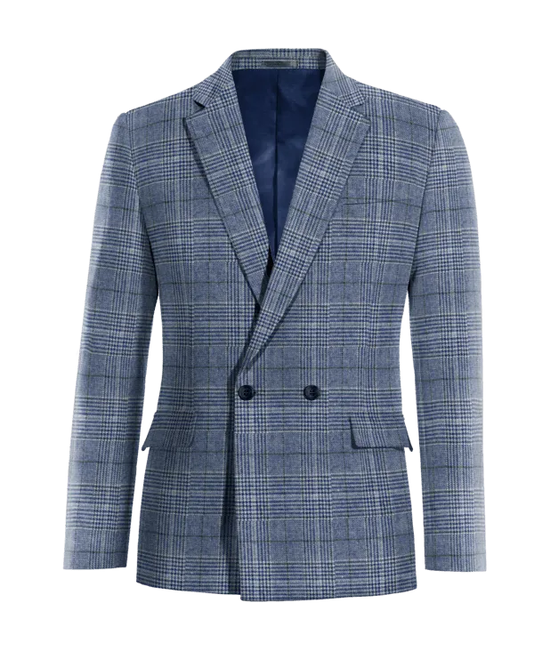  Blazer cruzada azul de tweed príncipe de gales