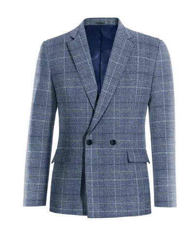  Blazer cruzada azul de tweed príncipe de gales