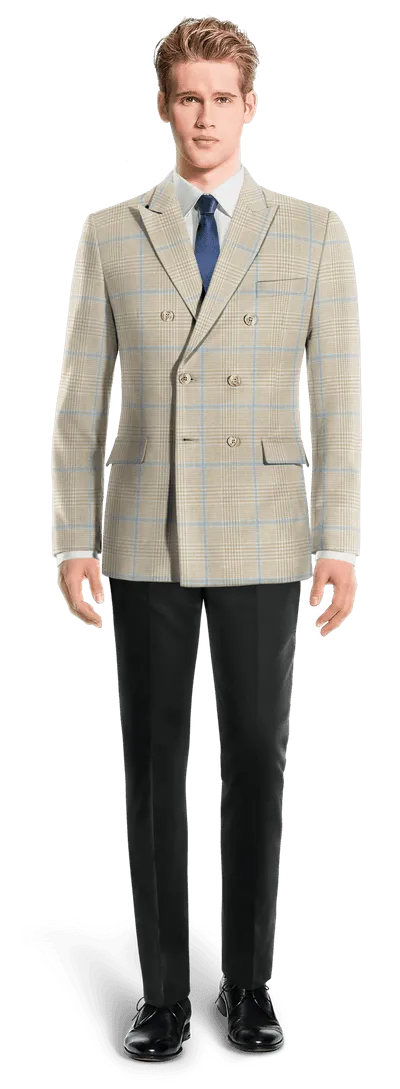  Blazer cruzada beige de algodón-lino príncipe de gales ligera