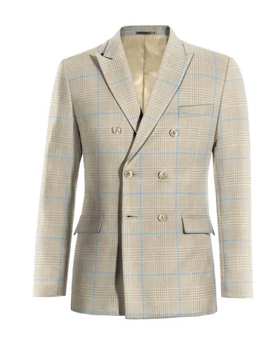  Blazer cruzada beige de algodón-lino príncipe de gales ligera