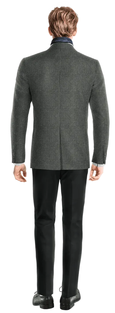  Blazer gris oscuro de tweed pata de gallo slim fit