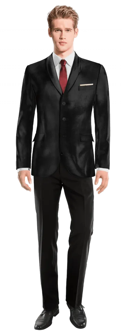  Blazer negro Ónix de terciopelo solapa redonda slim fit de 3 botones