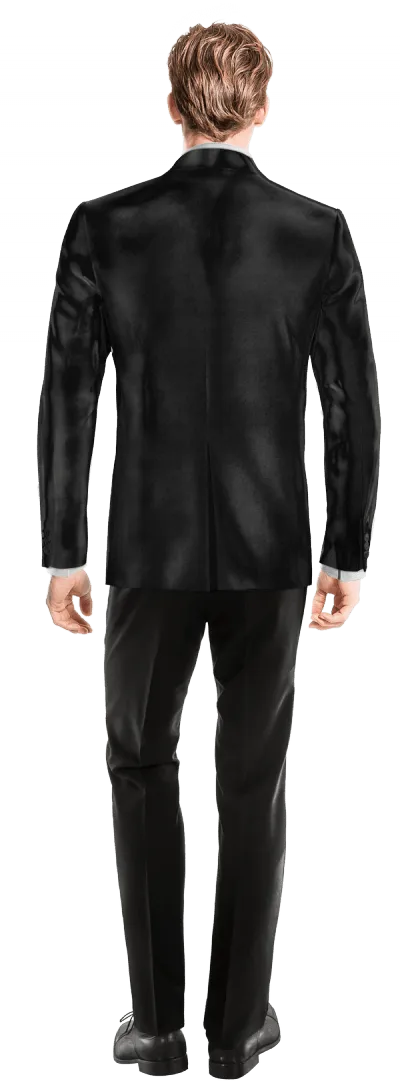  Blazer negro Ónix de terciopelo solapa redonda slim fit de 3 botones