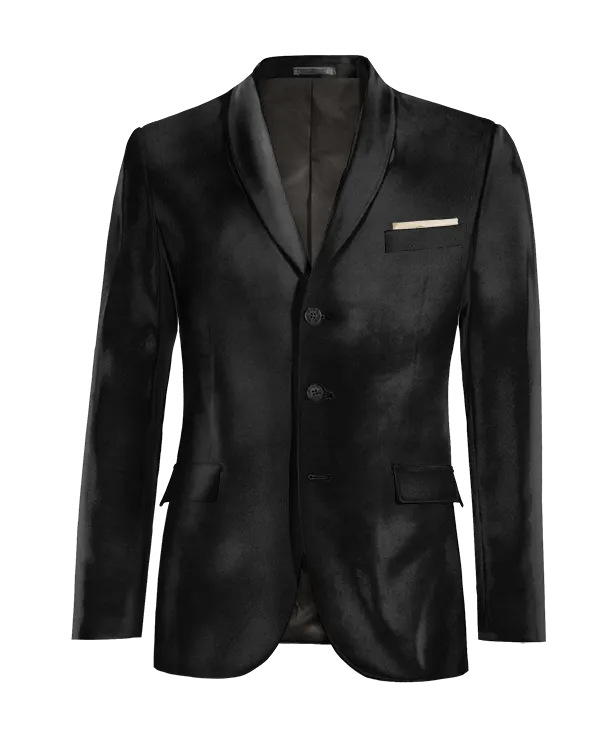  Blazer negro Ónix de terciopelo solapa redonda slim fit de 3 botones