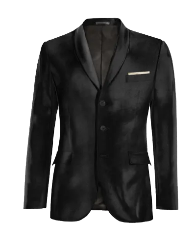  Blazer negro Ónix de terciopelo solapa redonda slim fit de 3 botones