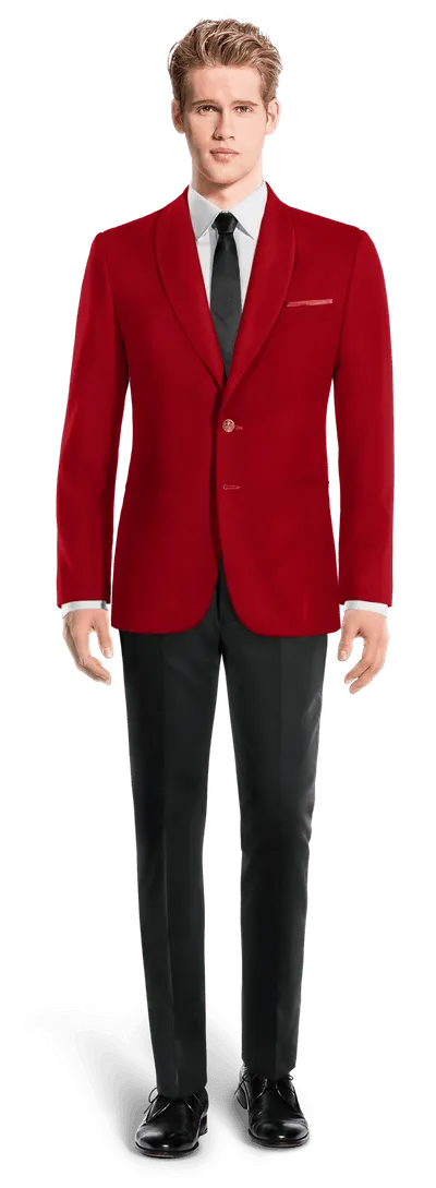  Blazer roja de terciopelo solapa redonda slim fit