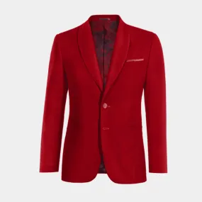  Blazer roja de terciopelo solapa redonda slim fit