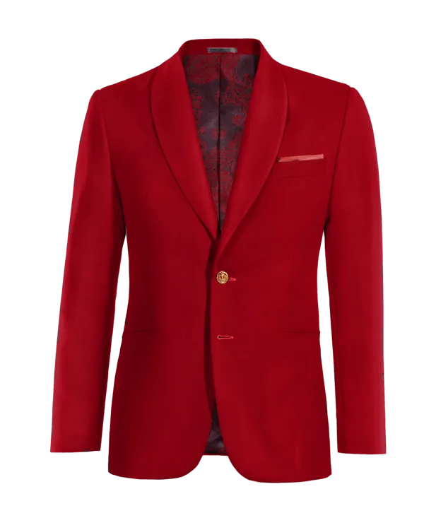  Blazer roja de terciopelo solapa redonda slim fit