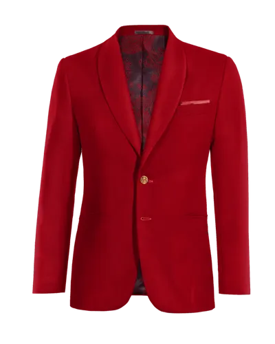  Blazer roja de terciopelo solapa redonda slim fit