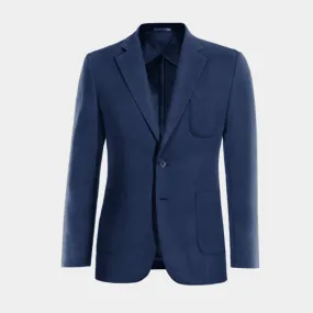  Blazer sin forro azul marino de lino solapa ancha