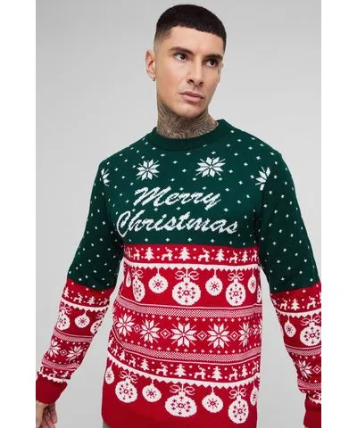 boohoo Mens Tall Merry Christmas Knitted Sweater