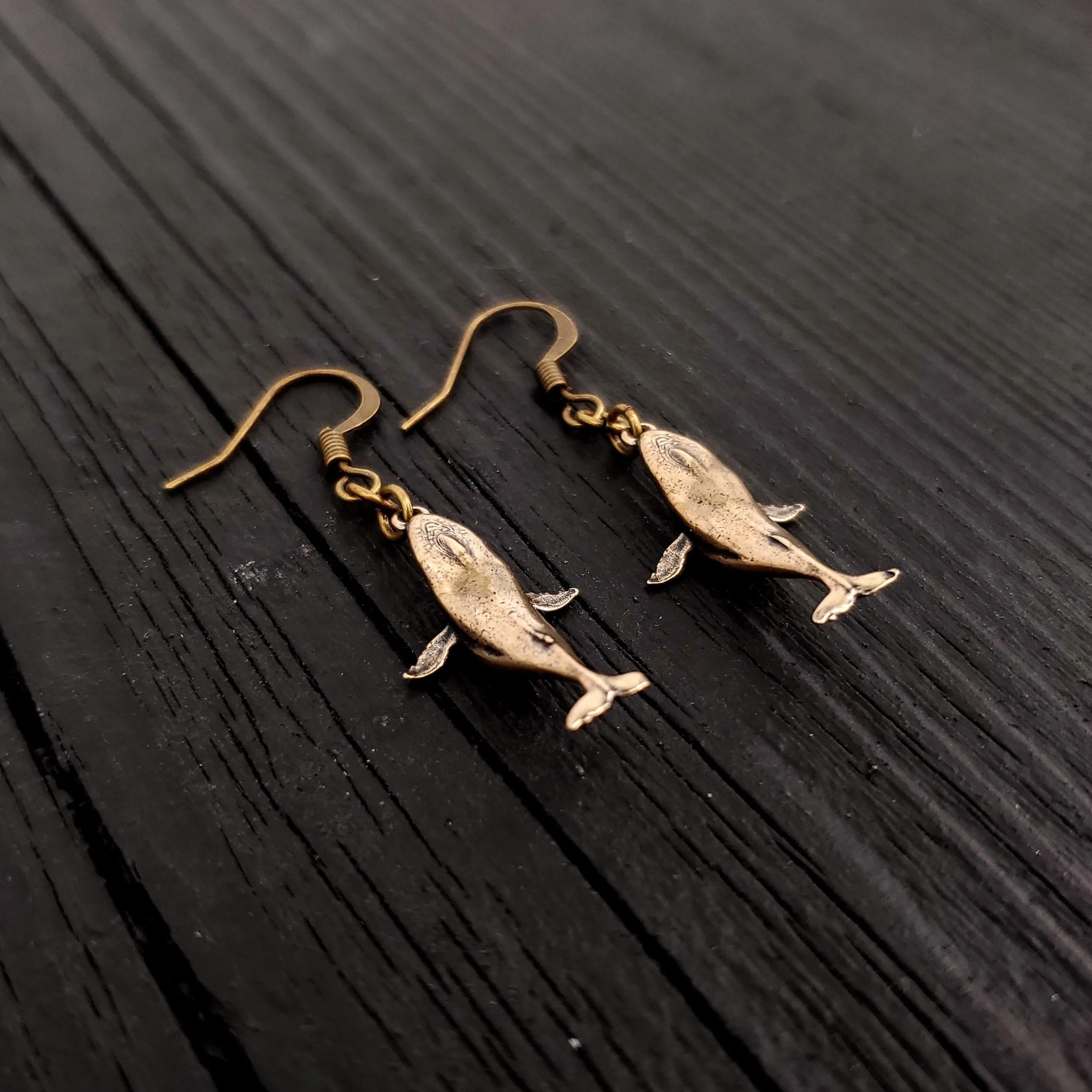 Breaching Humpback Whale Earrings - Solid Hand Cast Bronze - Polished Finish - Jewelry Gift for or Her