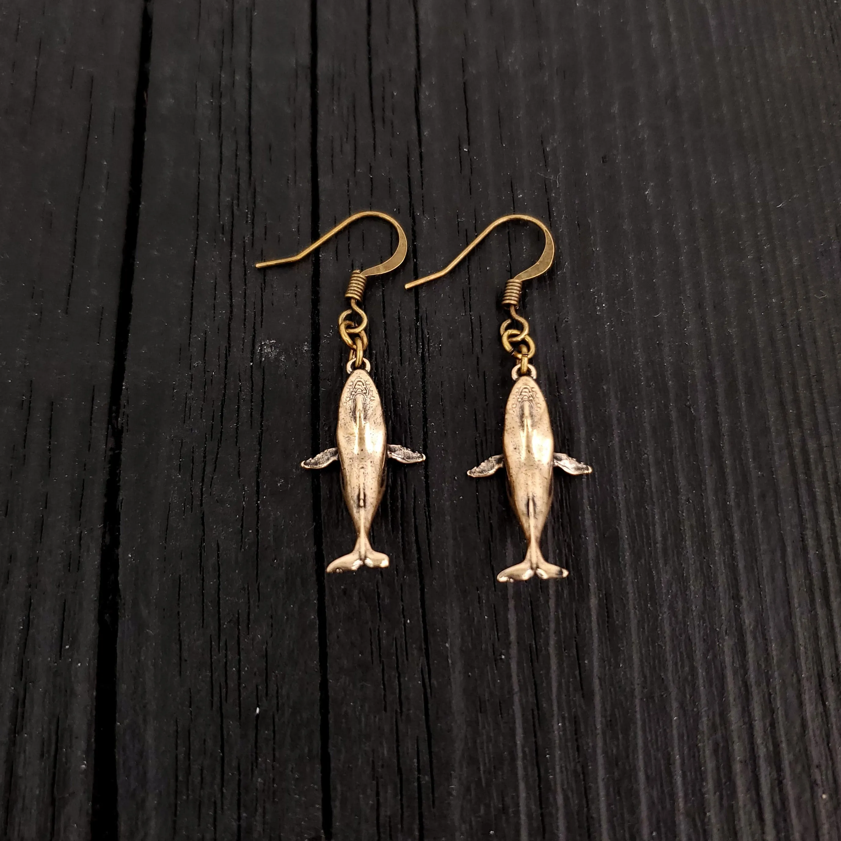 Breaching Humpback Whale Earrings - Solid Hand Cast Bronze - Polished Finish - Jewelry Gift for or Her