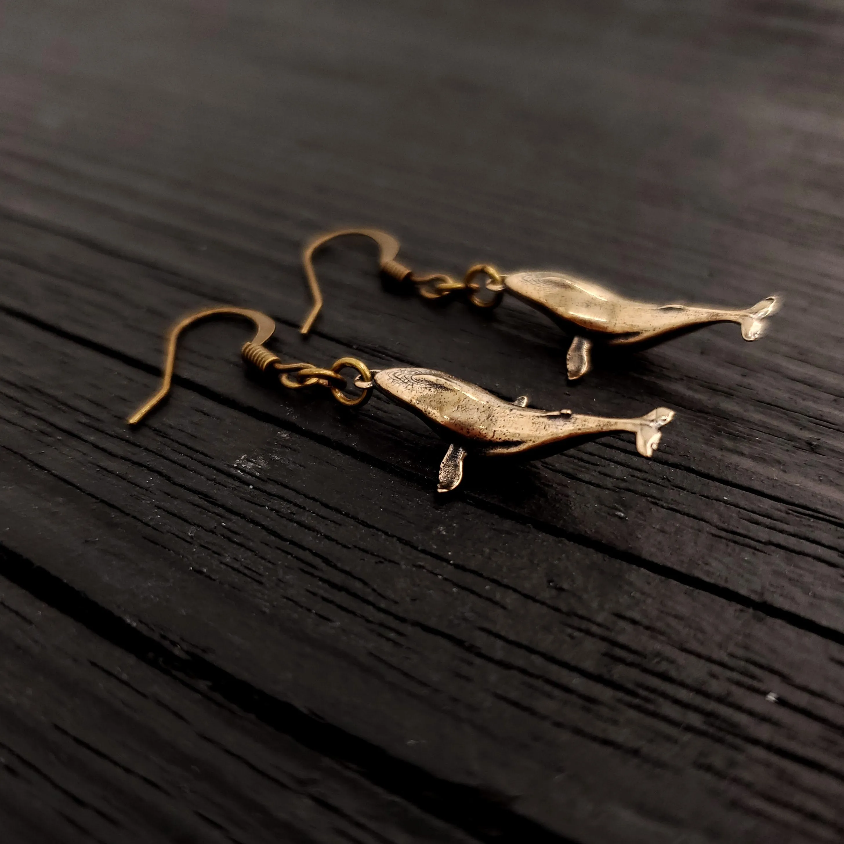 Breaching Humpback Whale Earrings - Solid Hand Cast Bronze - Polished Finish - Jewelry Gift for or Her