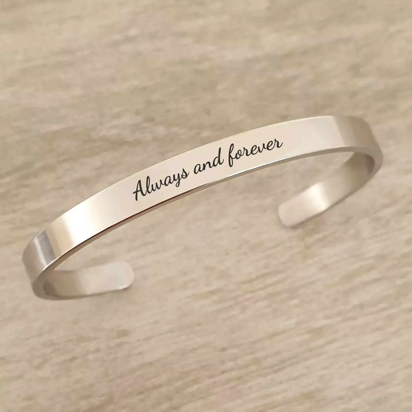 Calah Personalized Cuff Bangle, Stainless Steel Regular Size: 65mm Diameter (READY IN 3 DAYS)