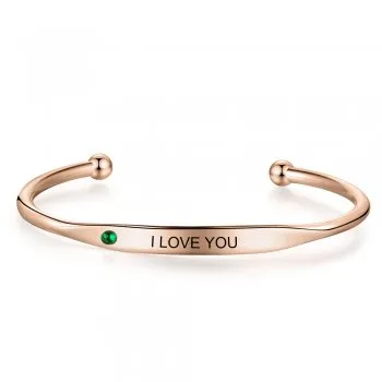 CBA102583 - Personalized Words & Birthstone Bangle, Rose Gold Plated Stainless Steel, 5mmx18cm