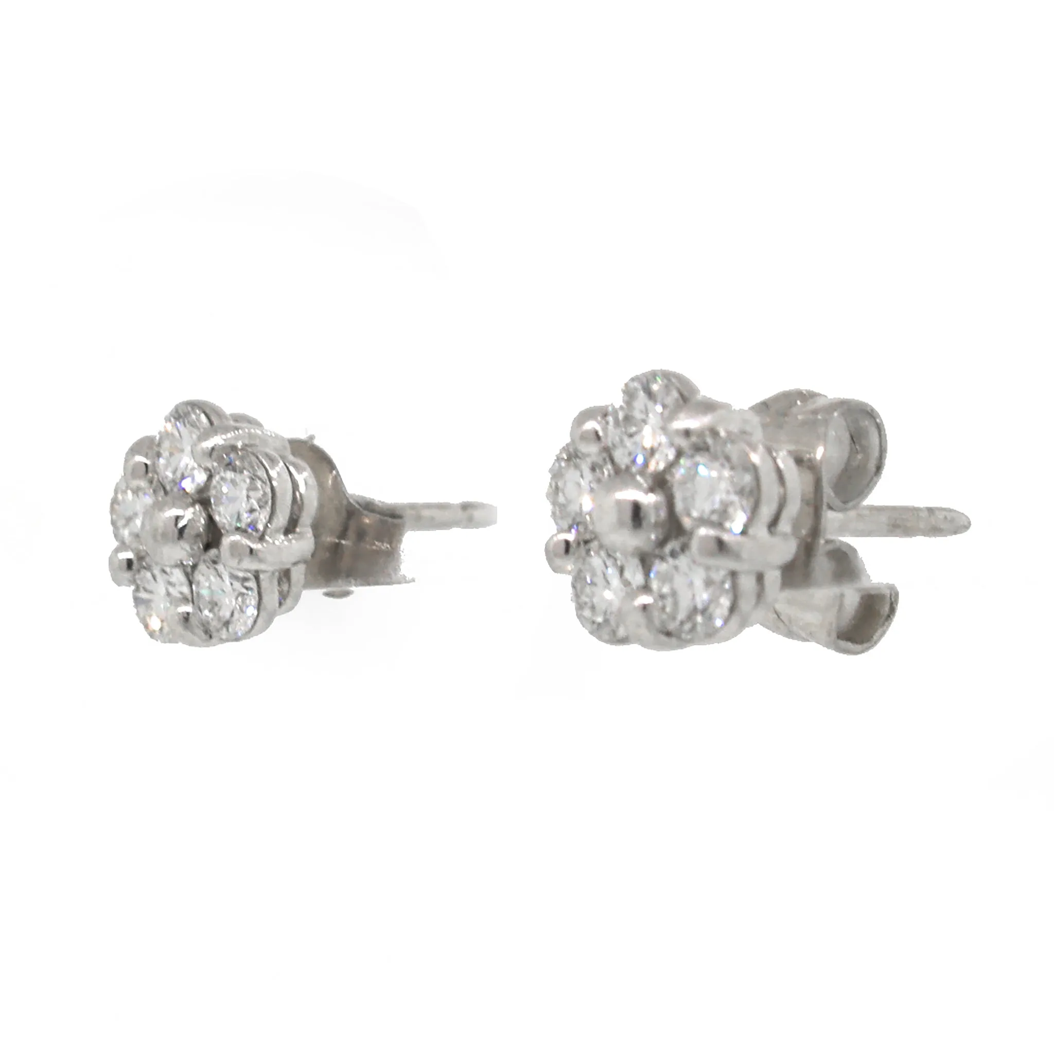 Diamond Cluster Floral Stud Earrings in 18 kt Gold