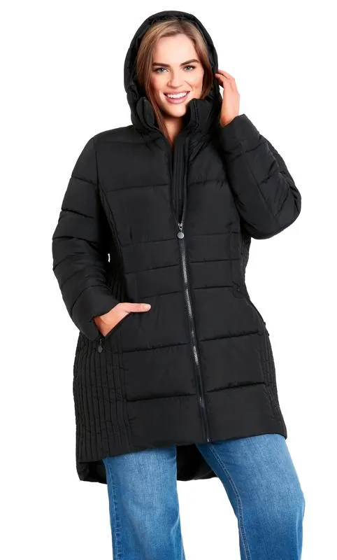 Evans Black Panelled Puffer Midi Coat