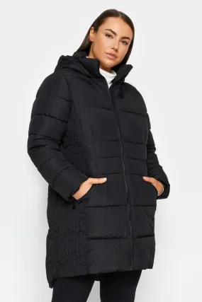 Evans Black Panelled Puffer Midi Coat