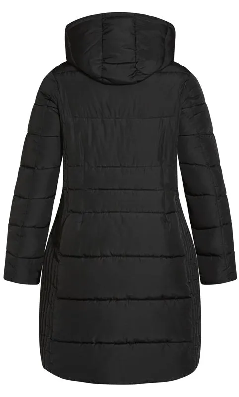 Evans Black Panelled Puffer Midi Coat