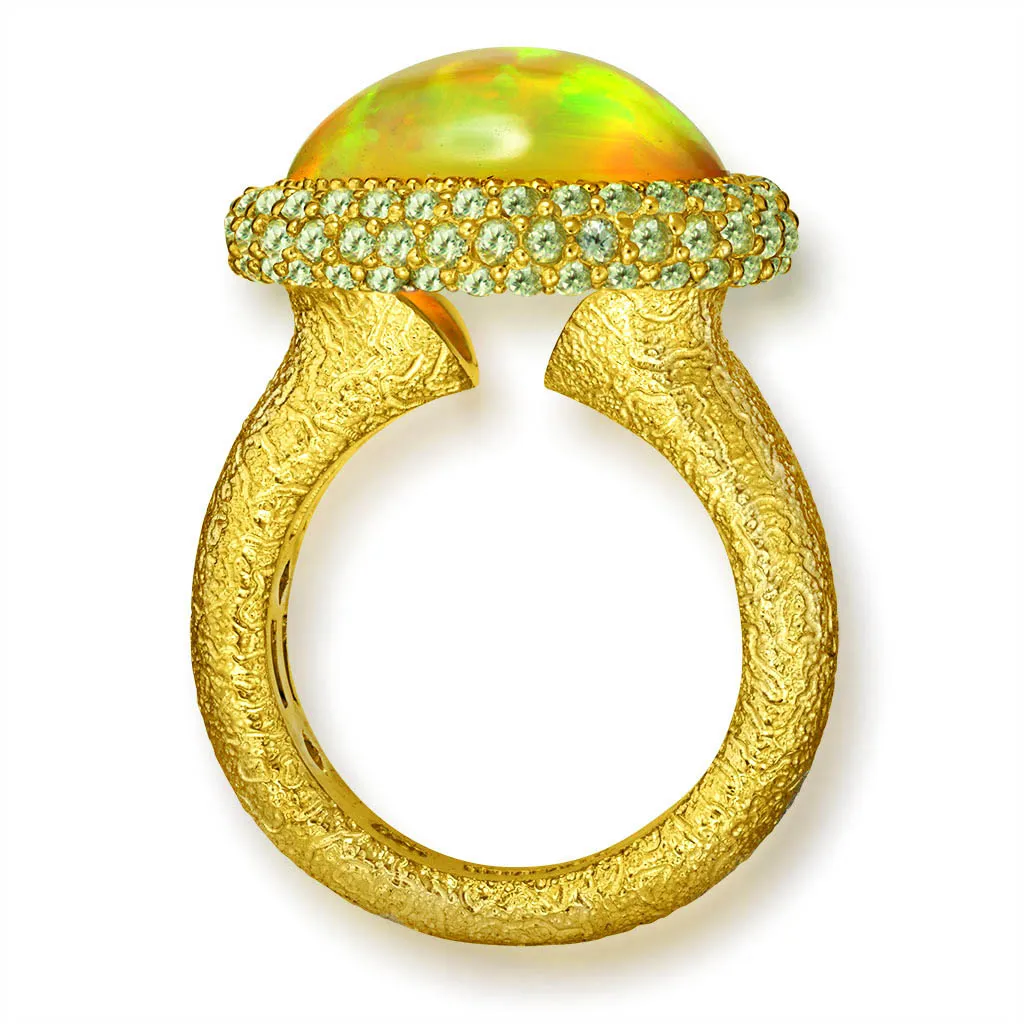 Gold Cocktail Ring with Golden Opal & Peridot