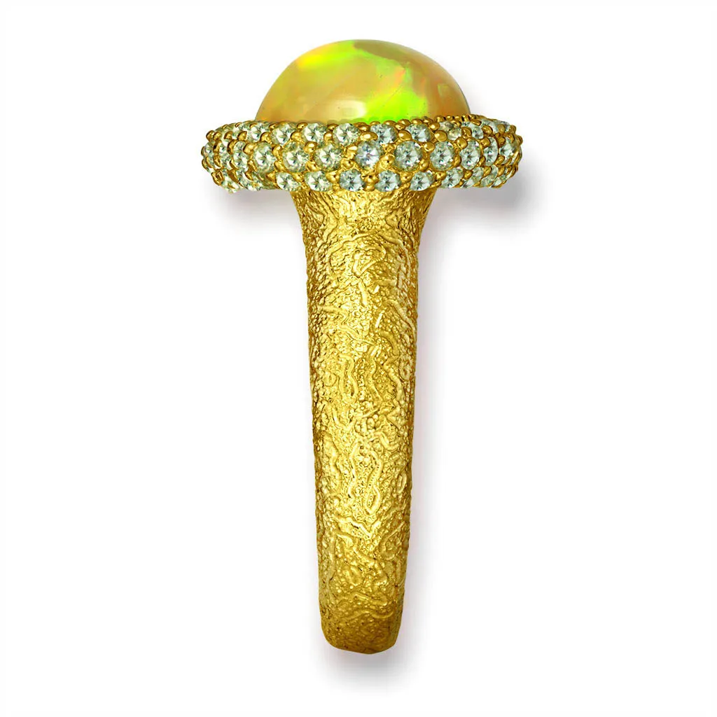 Gold Cocktail Ring with Golden Opal & Peridot